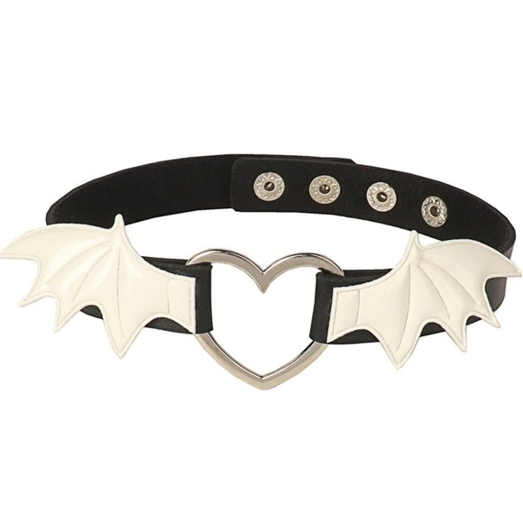 Adorable vegan faux leather Bat wing choker adjustable Festival Rave white Wings - Picture 2 of 3